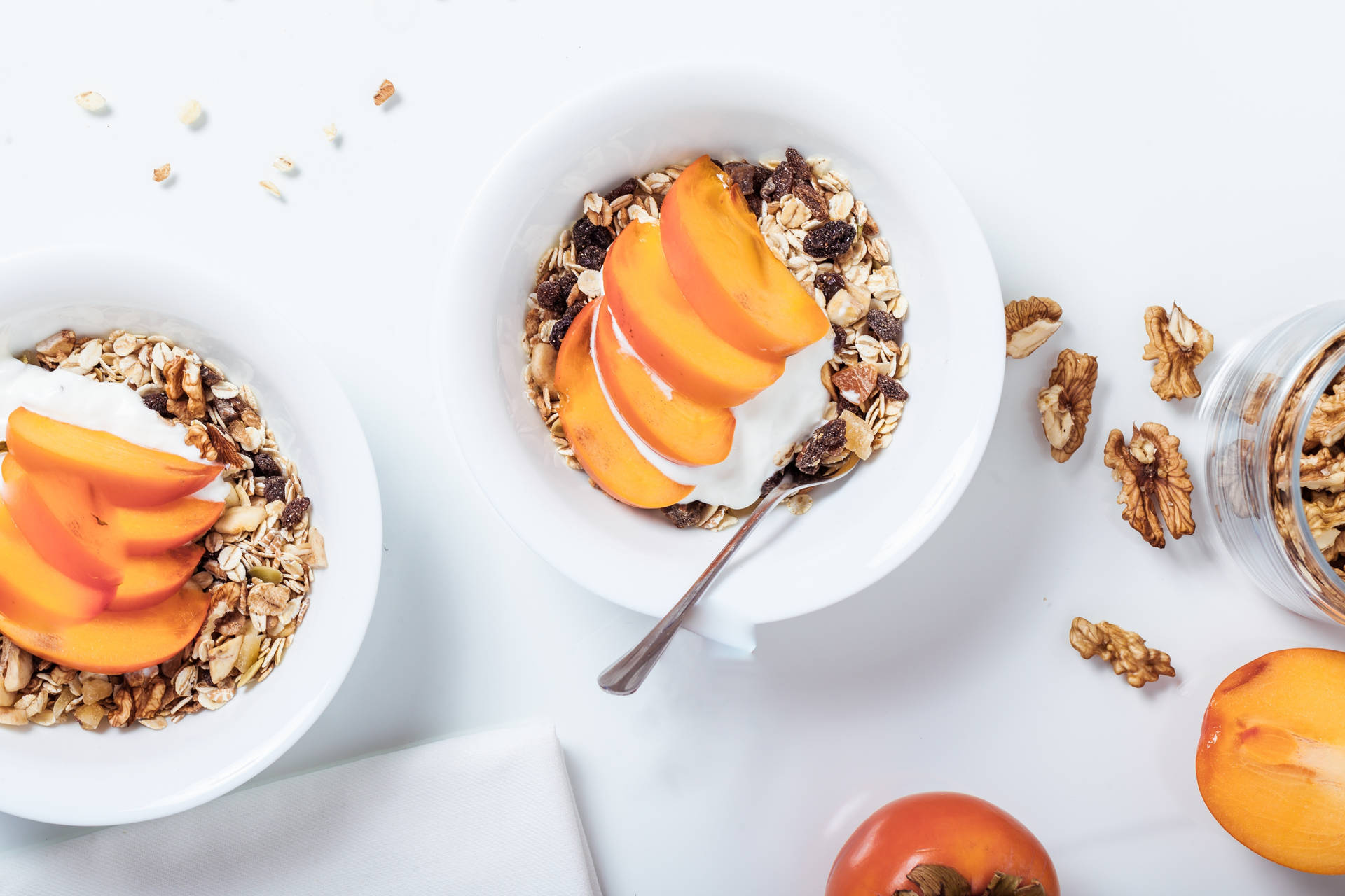 Oatmeal With Peaches, Yogurt, And Walnuts Background