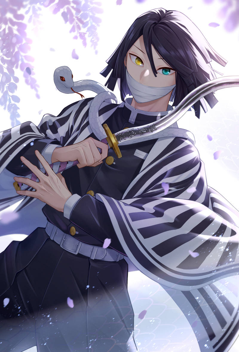Obanai Iguro With Curved Sword Background