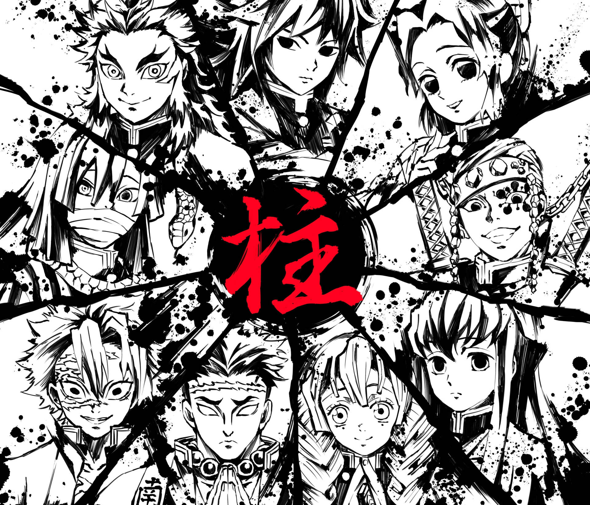 Obanai Iguro With Demon Slayer Characters Background