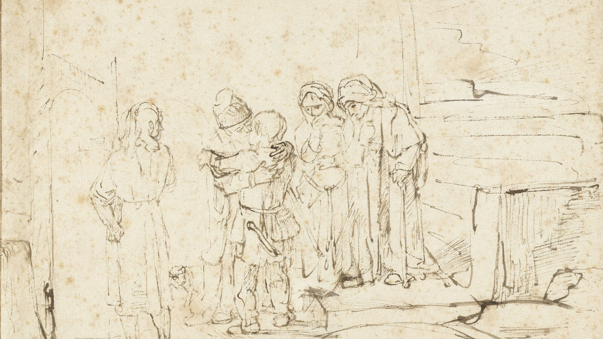 Obscure Sketch By Rembrandt Background