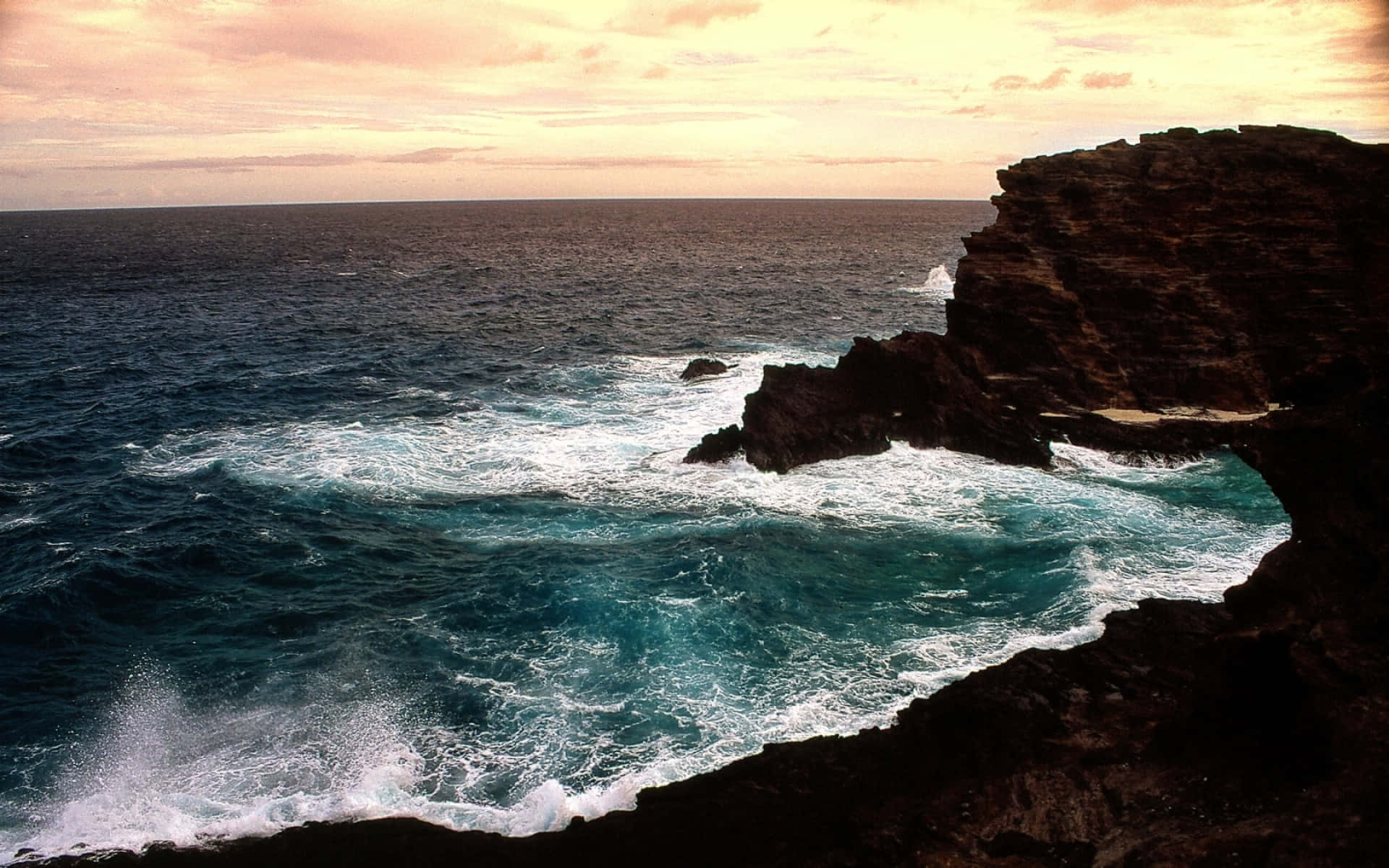 Ocean Cliff Sea Waves Sunset View