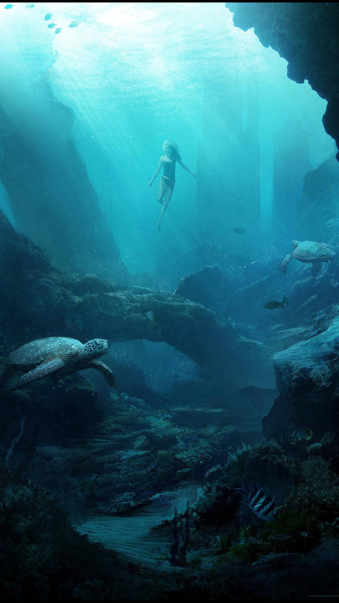 Ocean Iphone Swimming Turtles Background