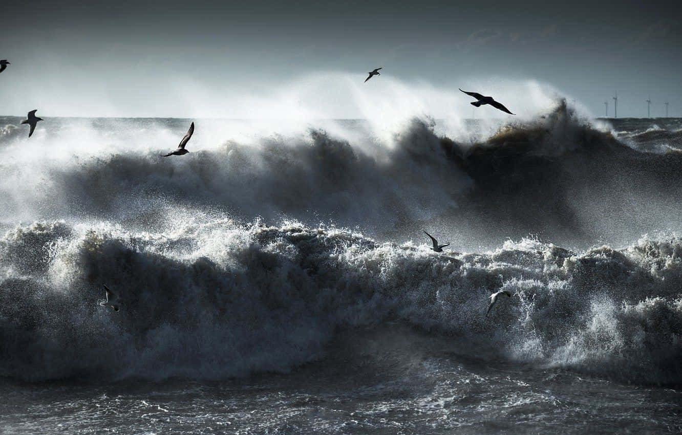 Ocean Storm With Huge Sea Waves Background
