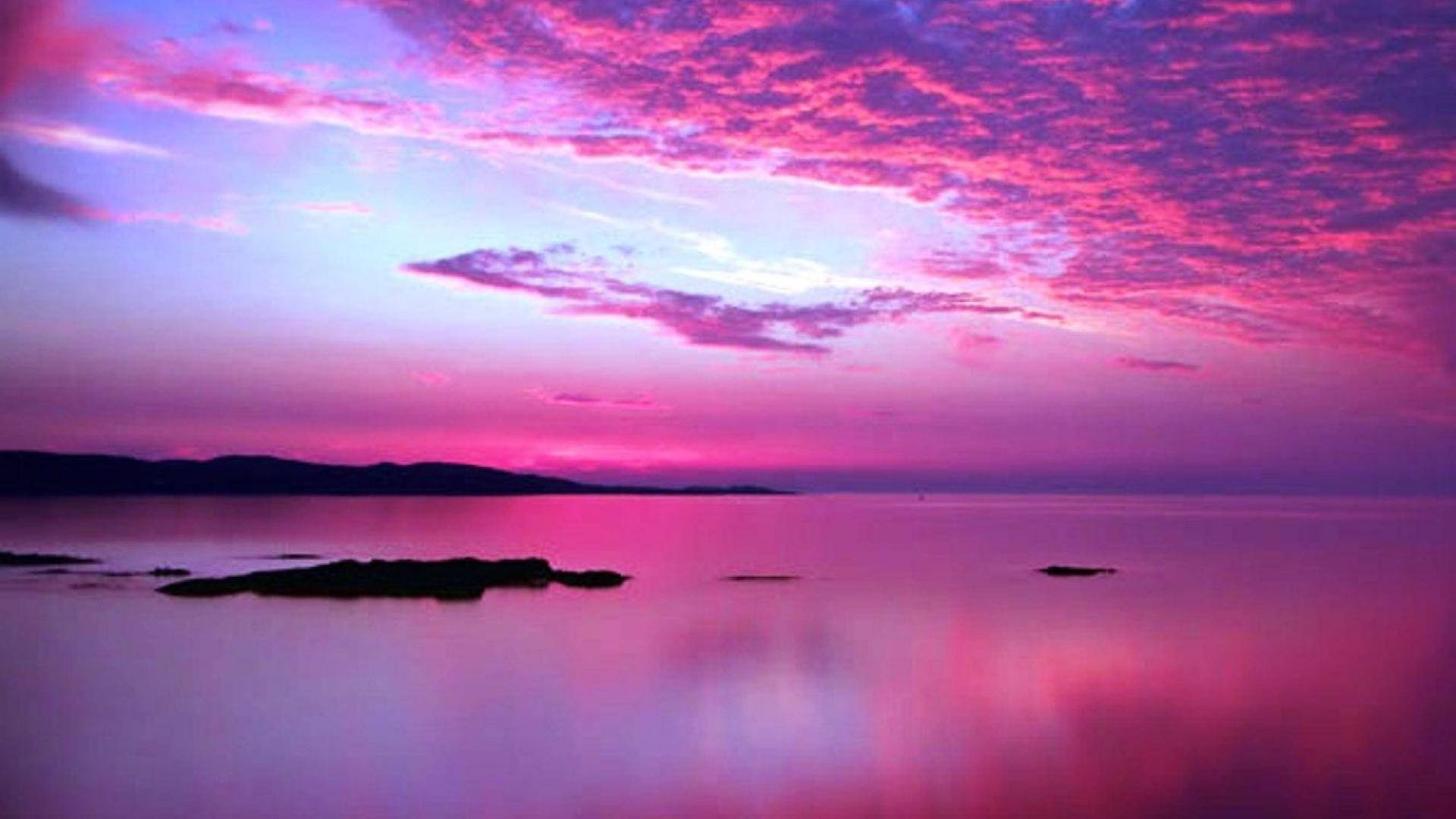 Ocean Sunset Pink Cloud Background