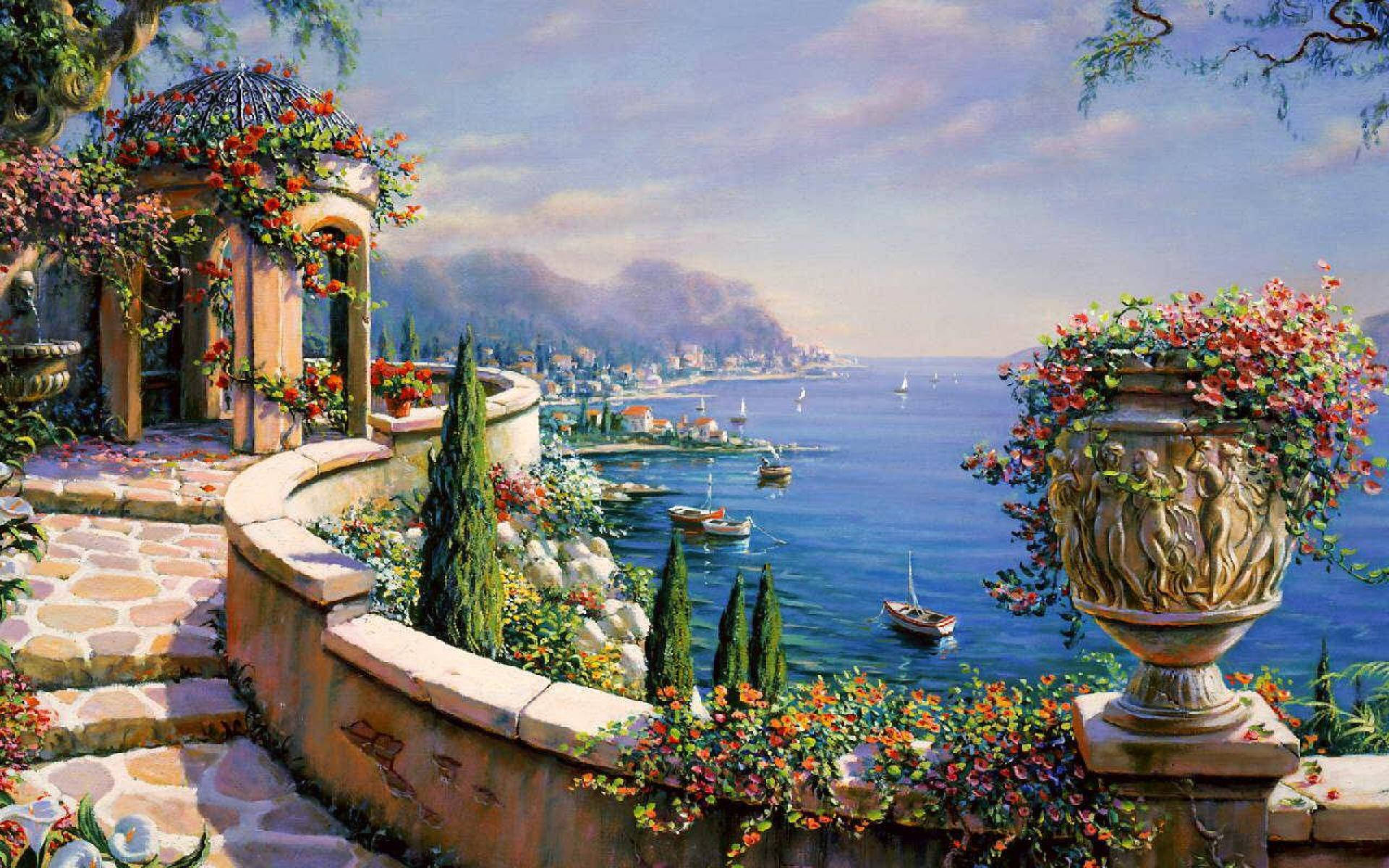 Ocean View Deck Italy Art Background