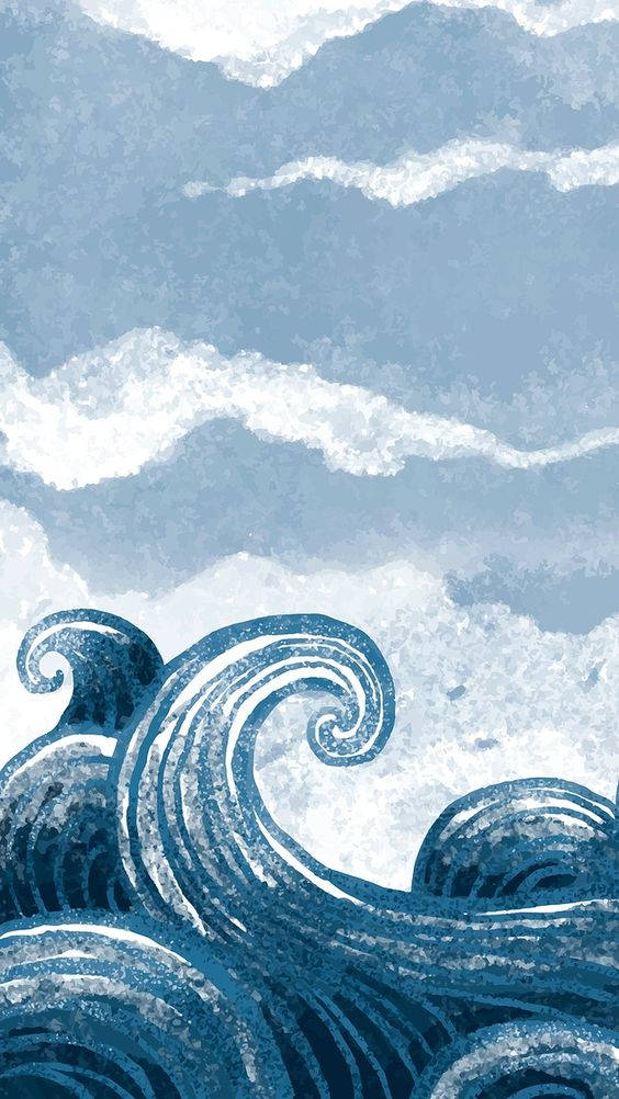 Ocean Waves And Water Aesthetic Cartoon Background