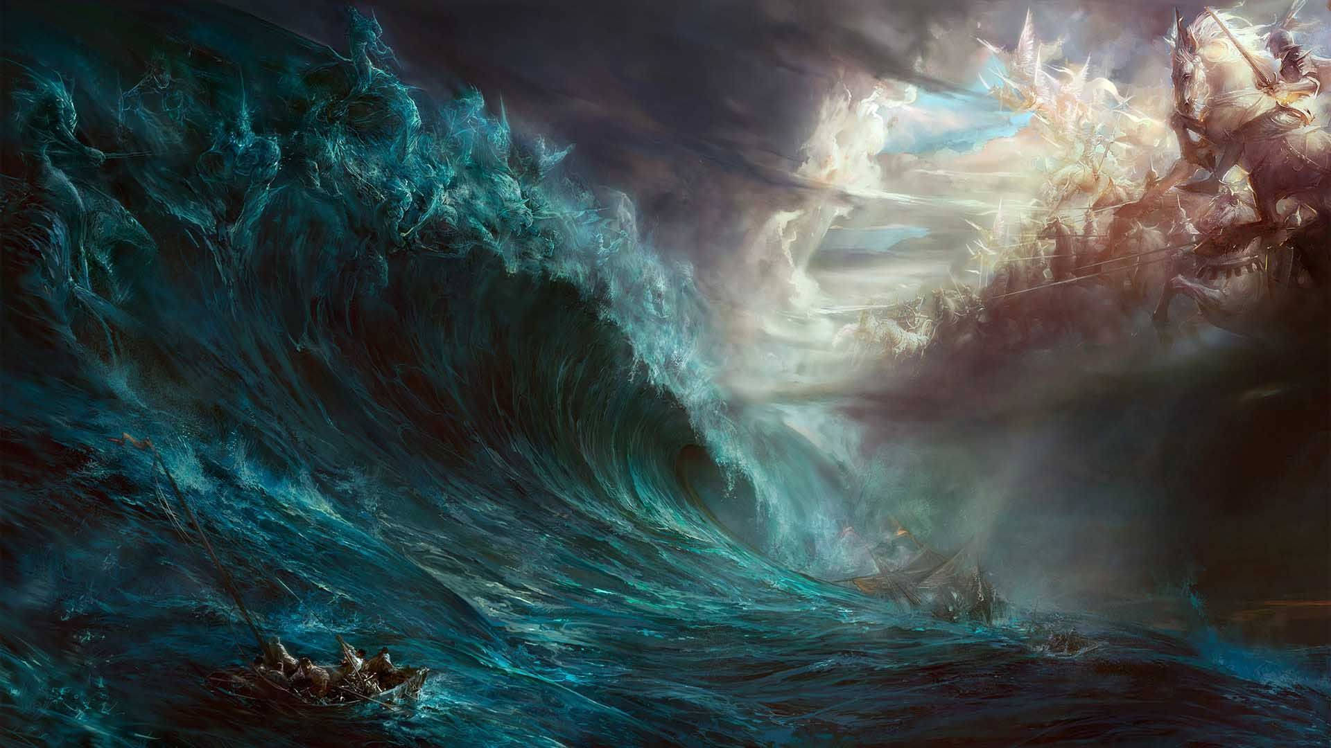 Ocean Waves Digital Abstract Art Background