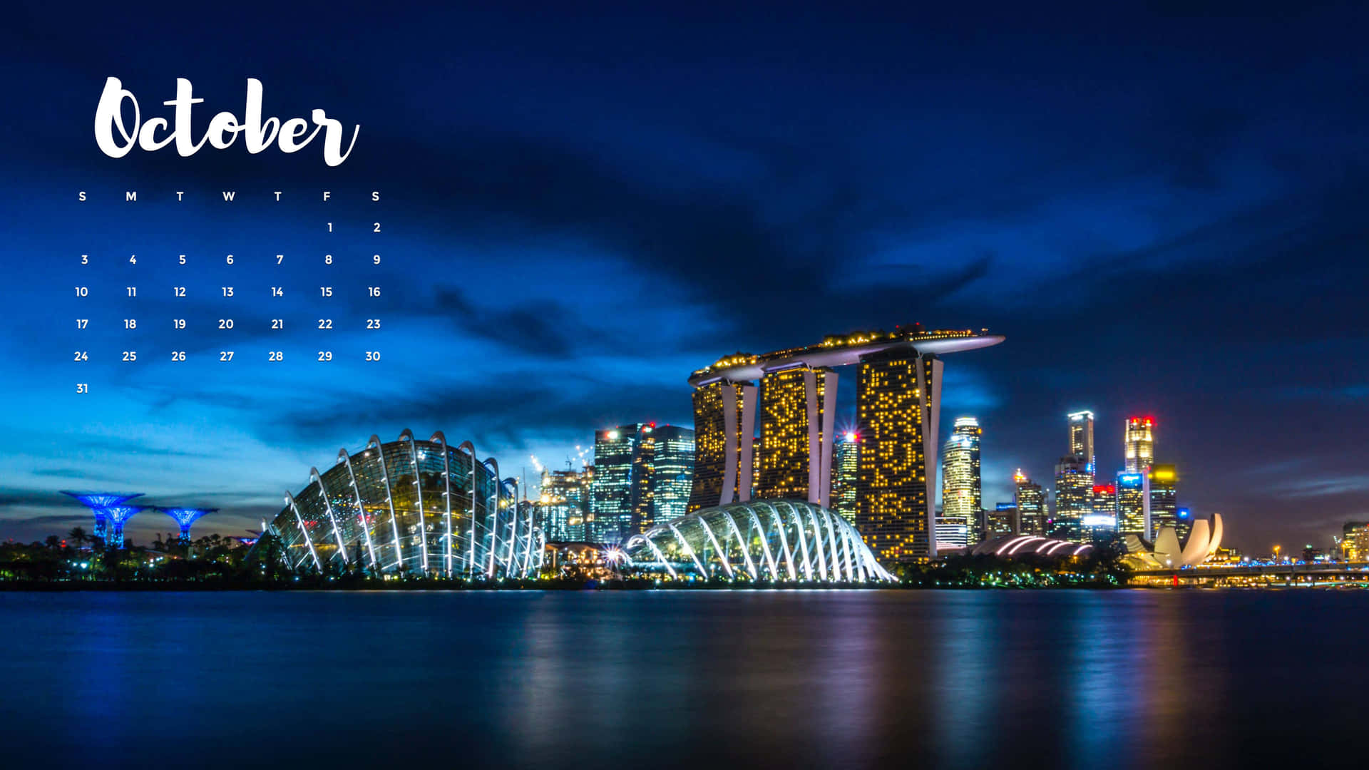 October 2019 Calendar With The City Skyline Background
