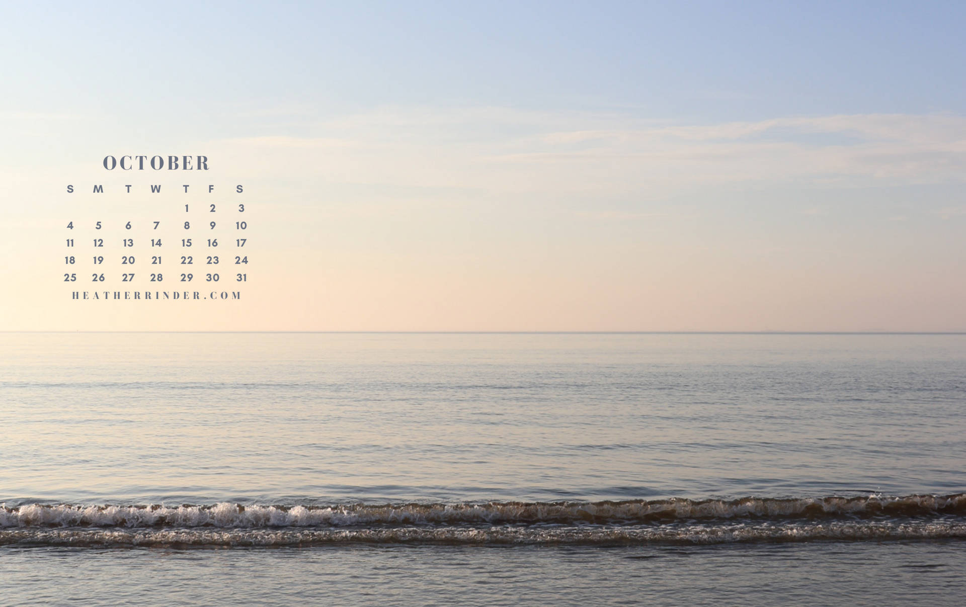 October 2020 Calendar Beach Background