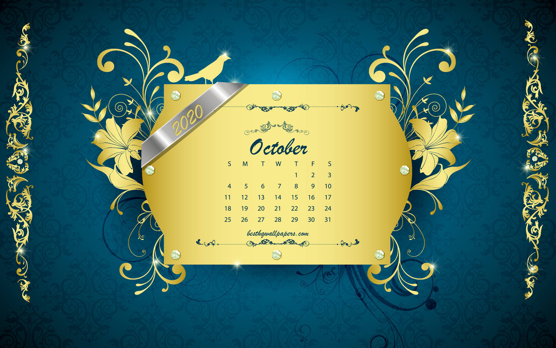 October 2020 Calendar Gold Background