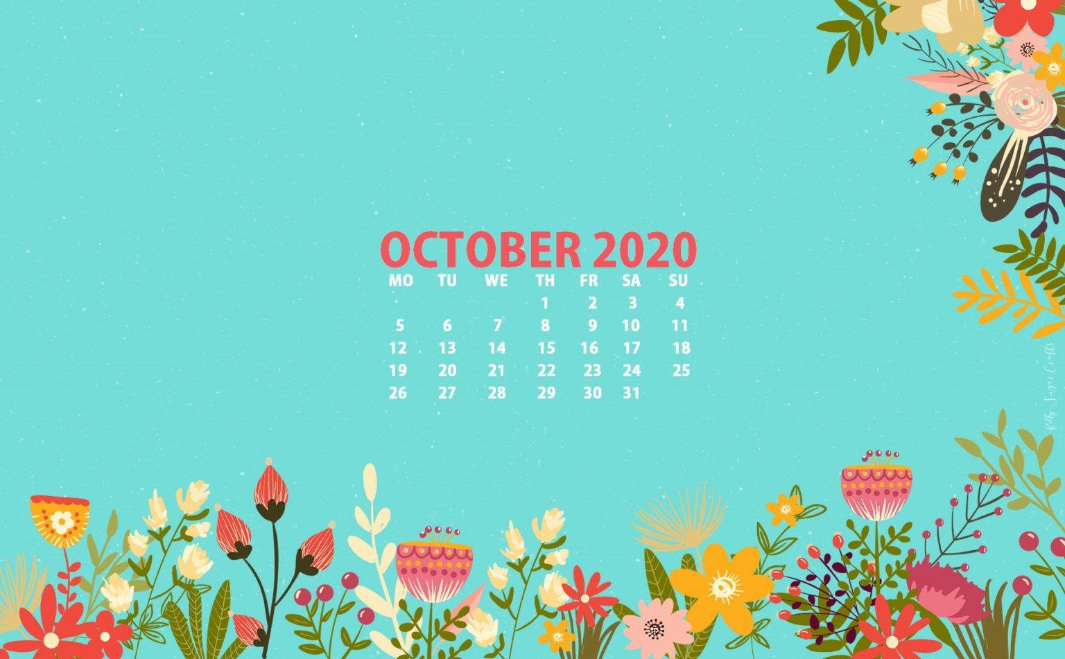 October 2020 Calendar With Flowers And Flowers Background