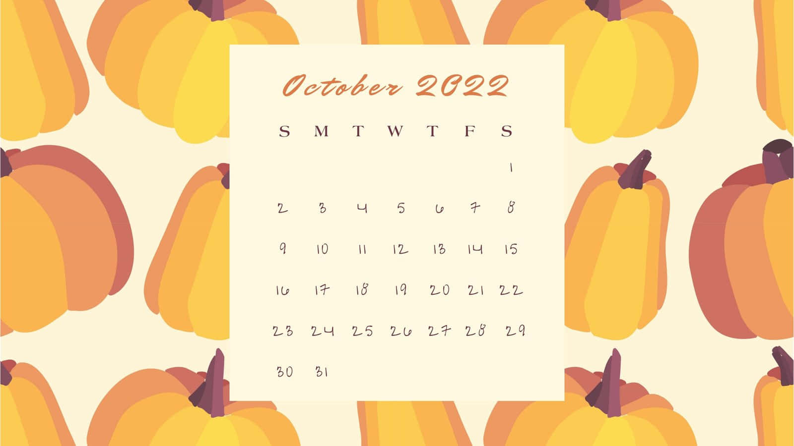 October 2020 Calendar With Pumpkins On It Background