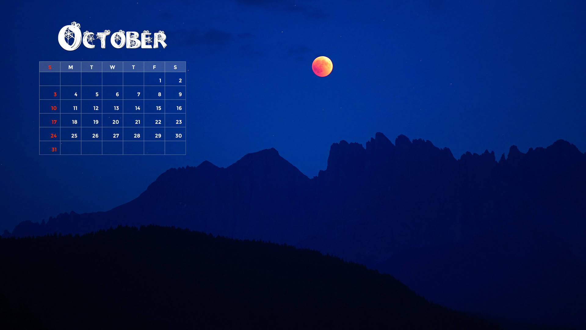 October 2021 Calendar Halloween Moon