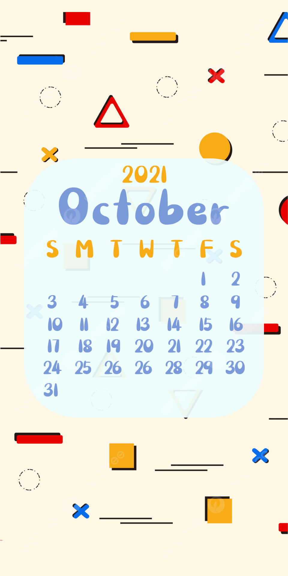 October 2021 Calendar With Colorful Shapes Background