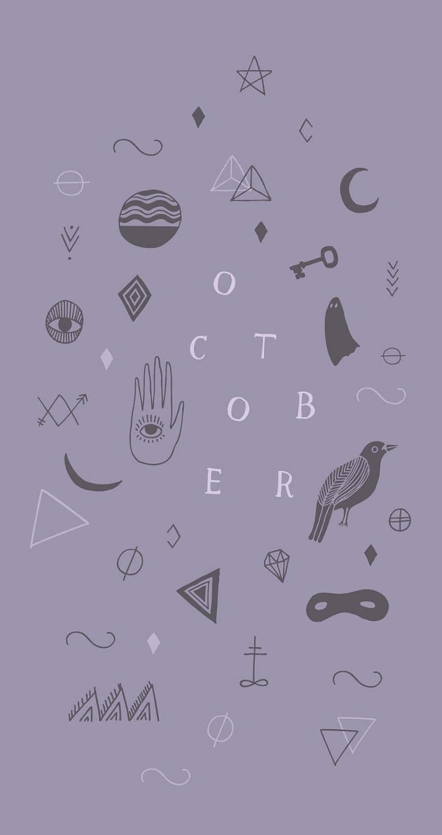 October Aesthetic Symbols Purple Background
