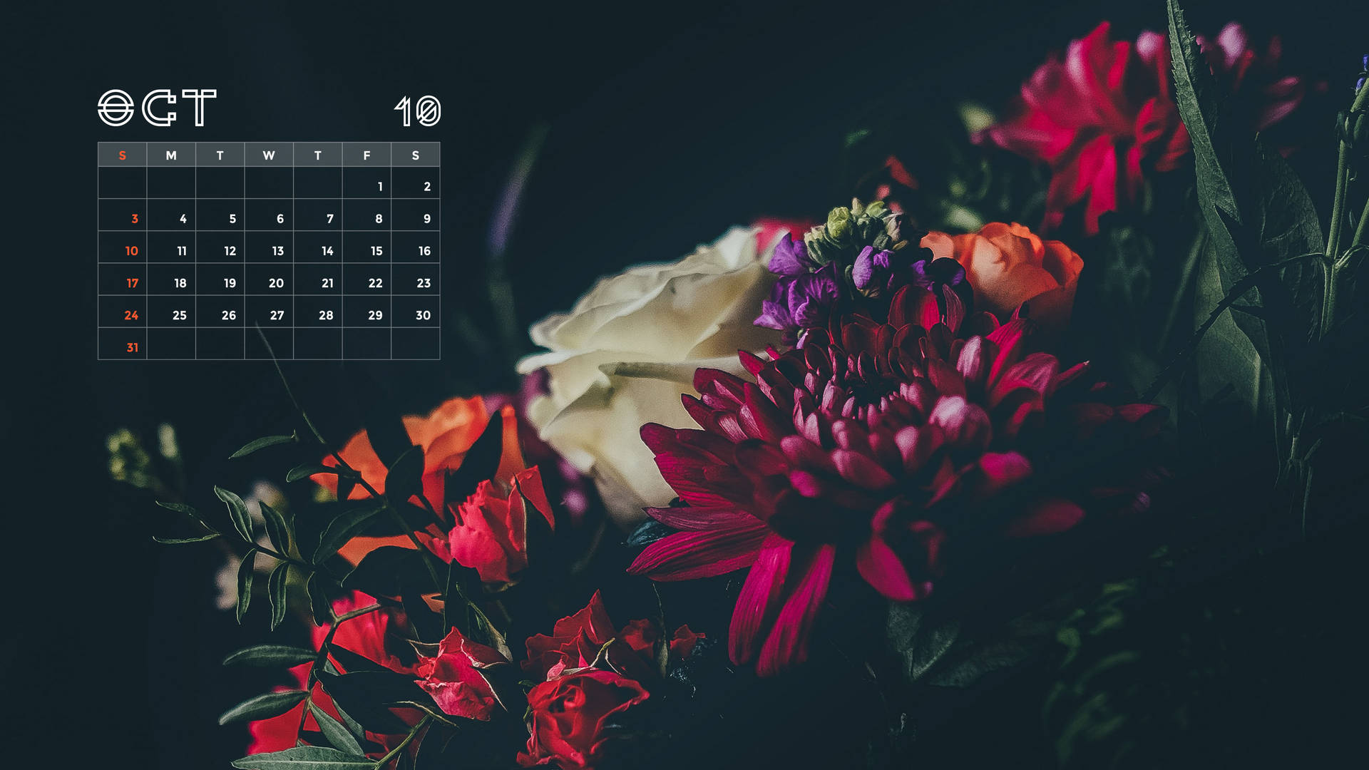 October Calendar 2021 Bouquet Background