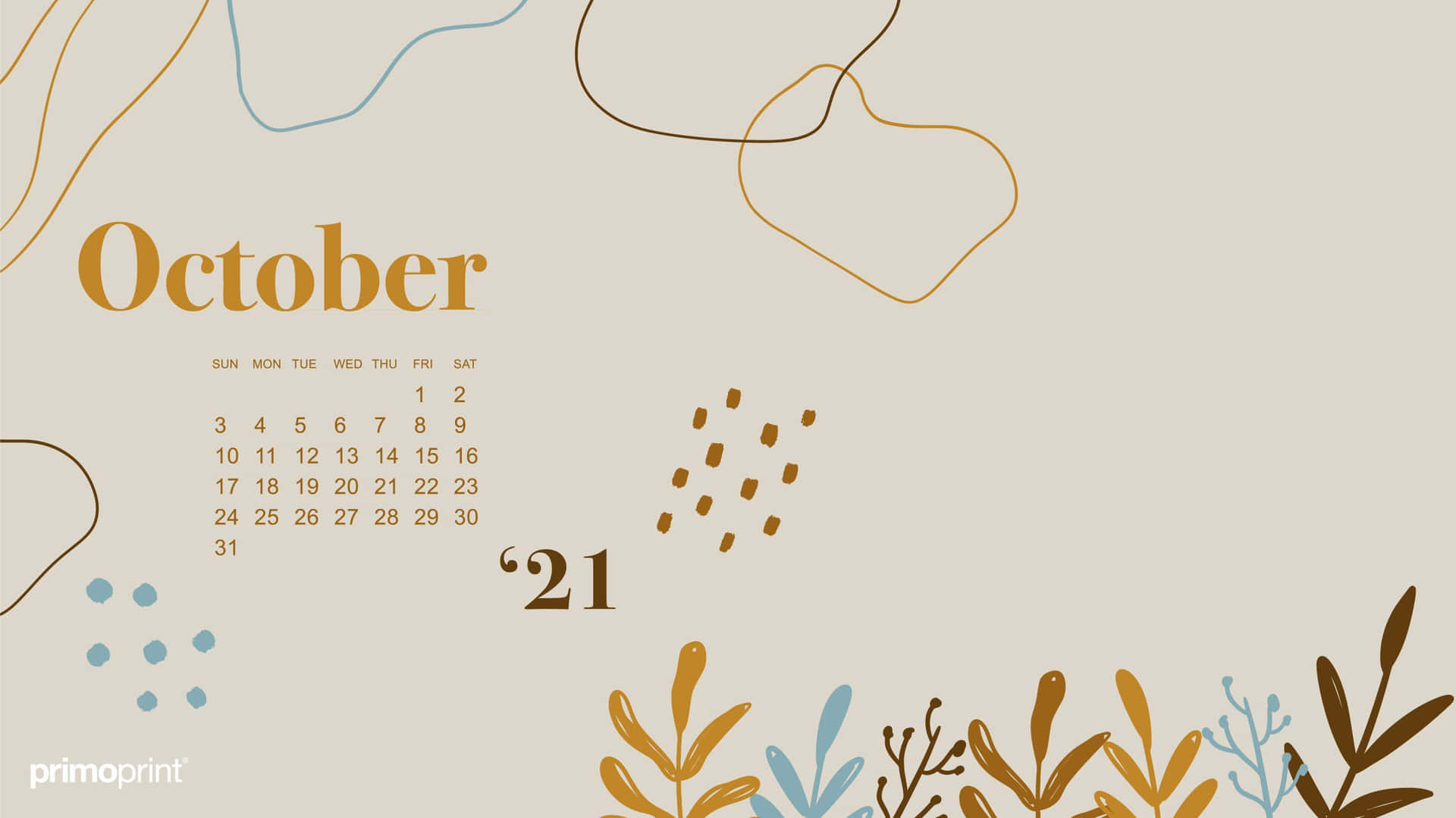October Calendar Wallpaper With A Beige Background Background