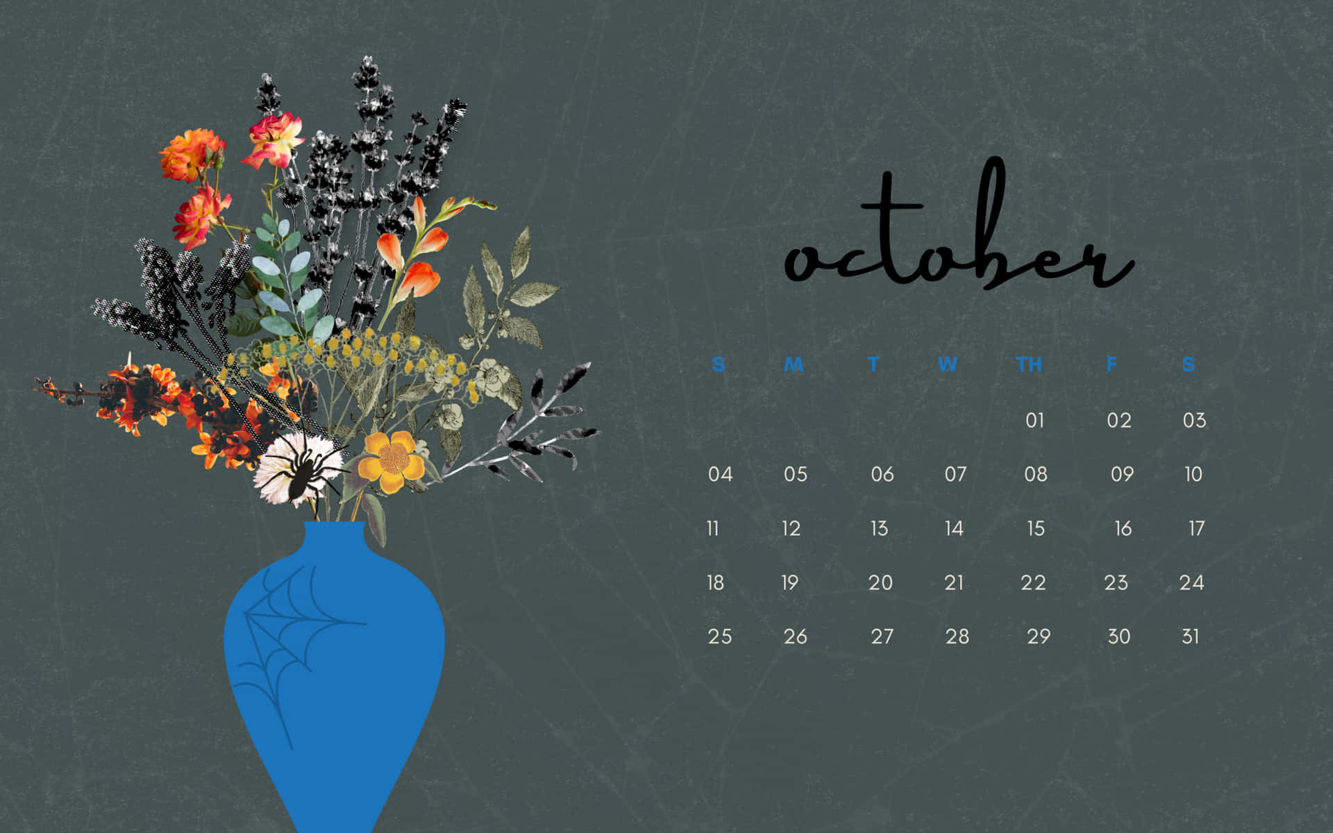 October Calendar With Flowers In A Vase Background