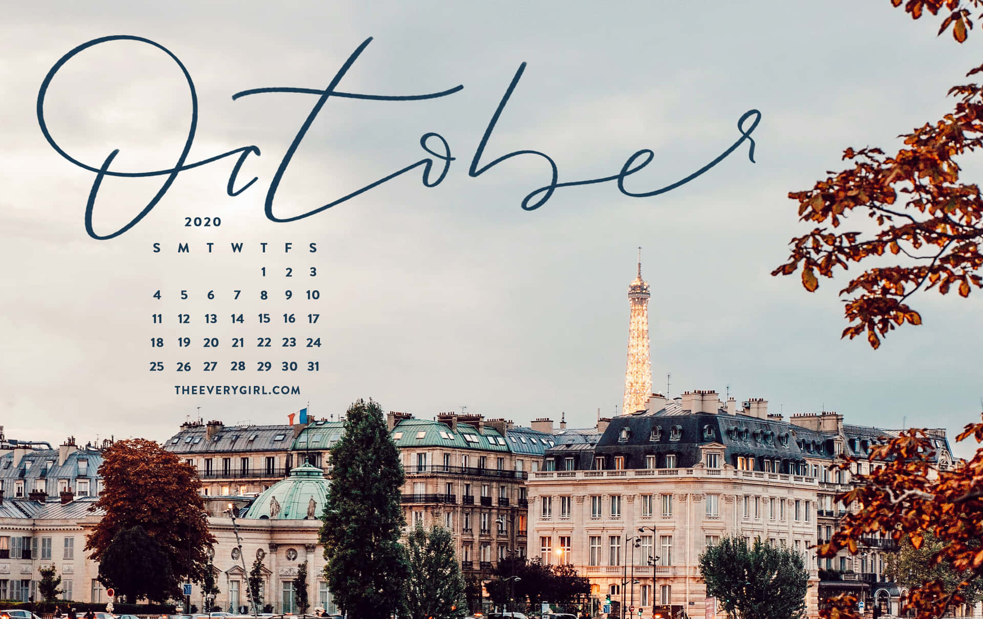 October Calendar With Handwritten Text Background