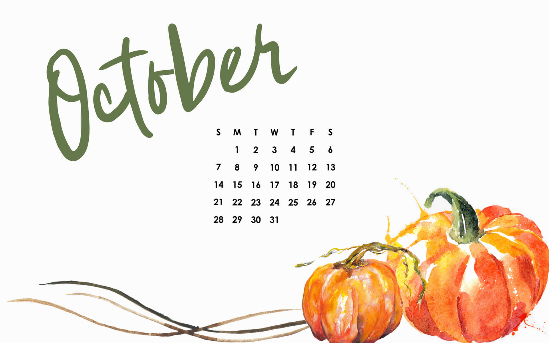 October Calendar With Pumpkins And Leaves Background