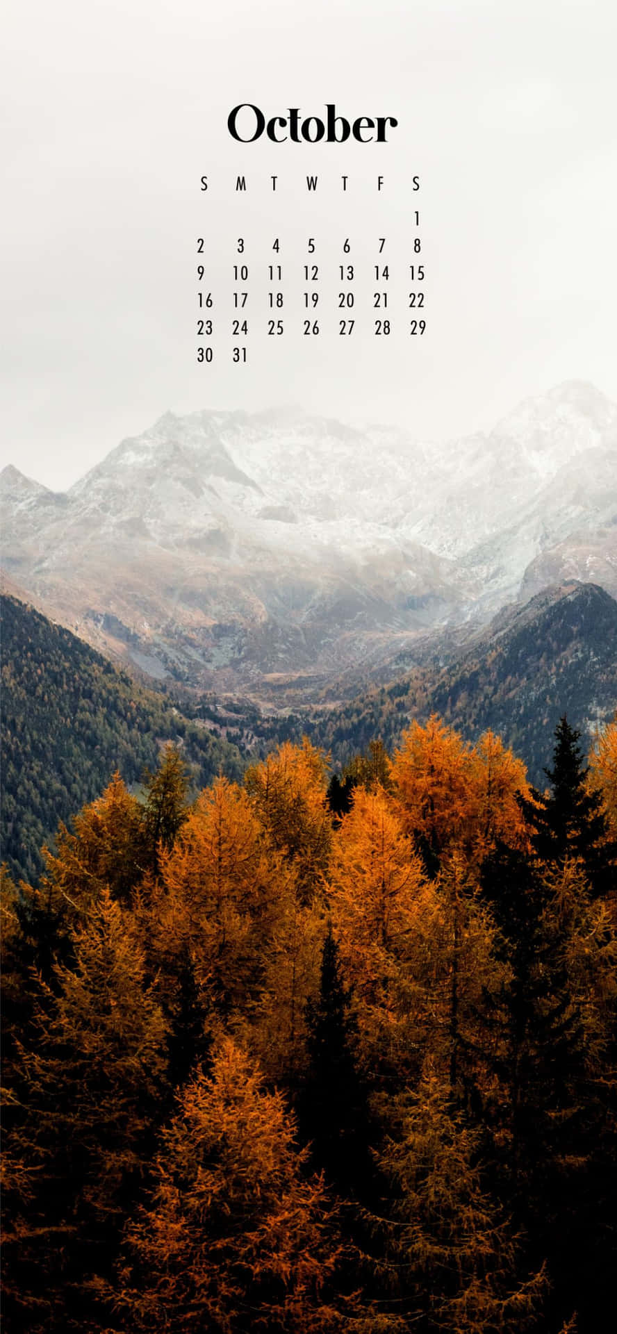 October Wallpaper With Trees And Mountains Background