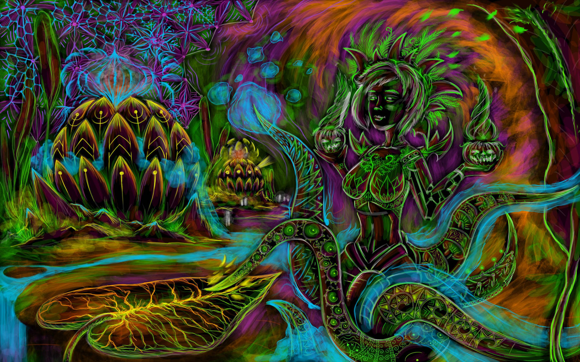 Octopus Woman Psychedelic 4k Background