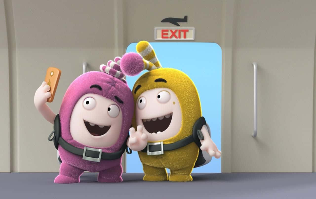 Oddbods Show Cartoon Characters Newt And Bubbles Selfie Background