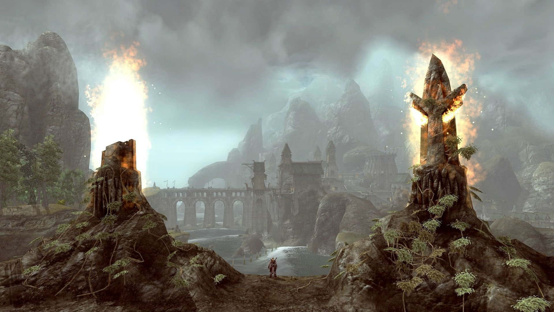 Odin With His Two Wolves - Freki And Geri Background