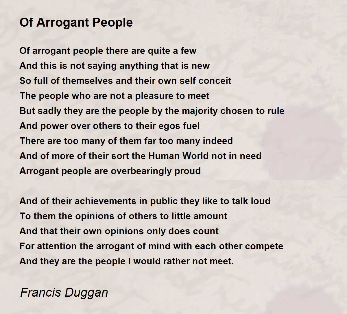 Of Arrogant People By Francis Duggan