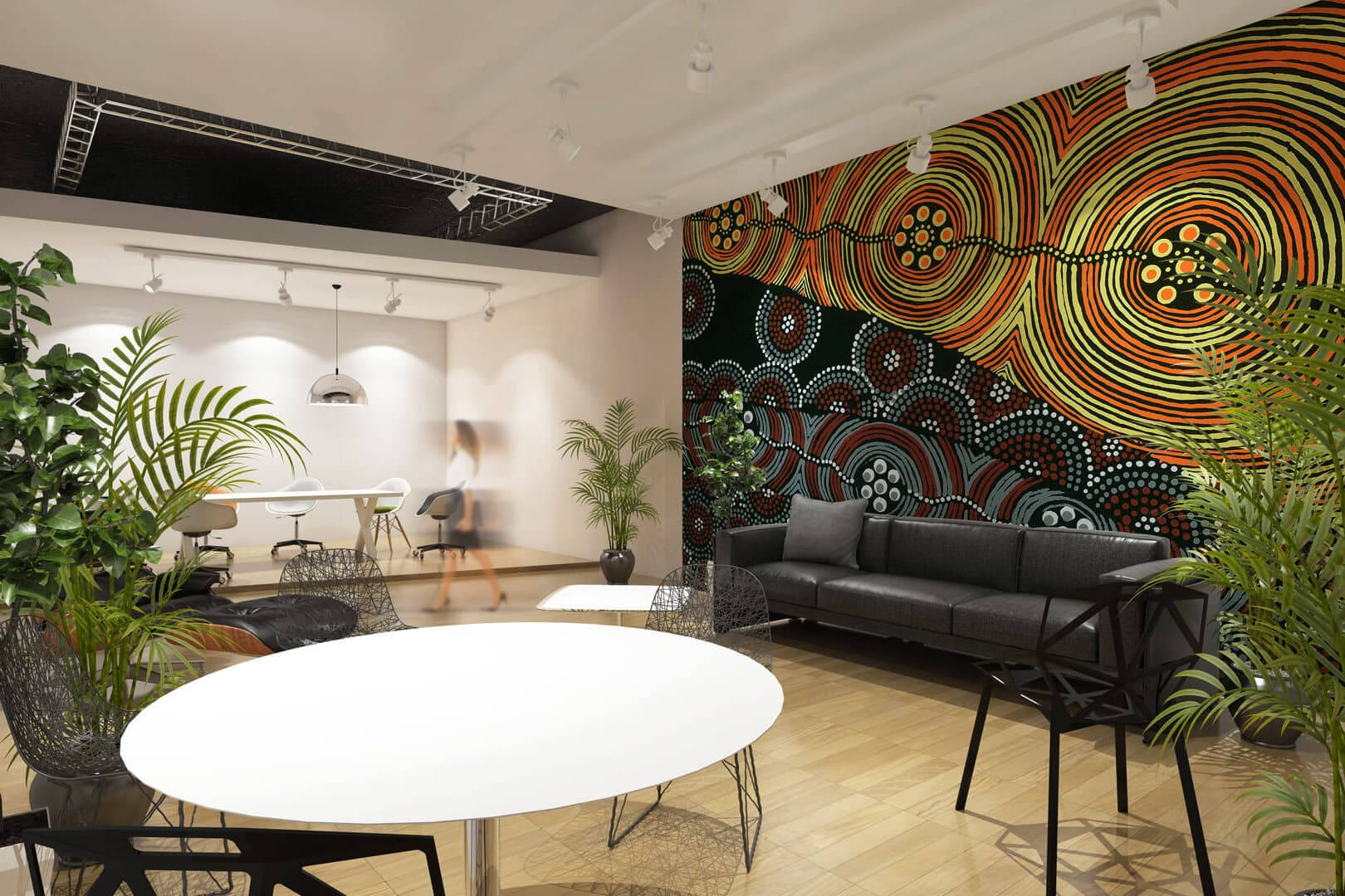 Office With Indigenous Art Background