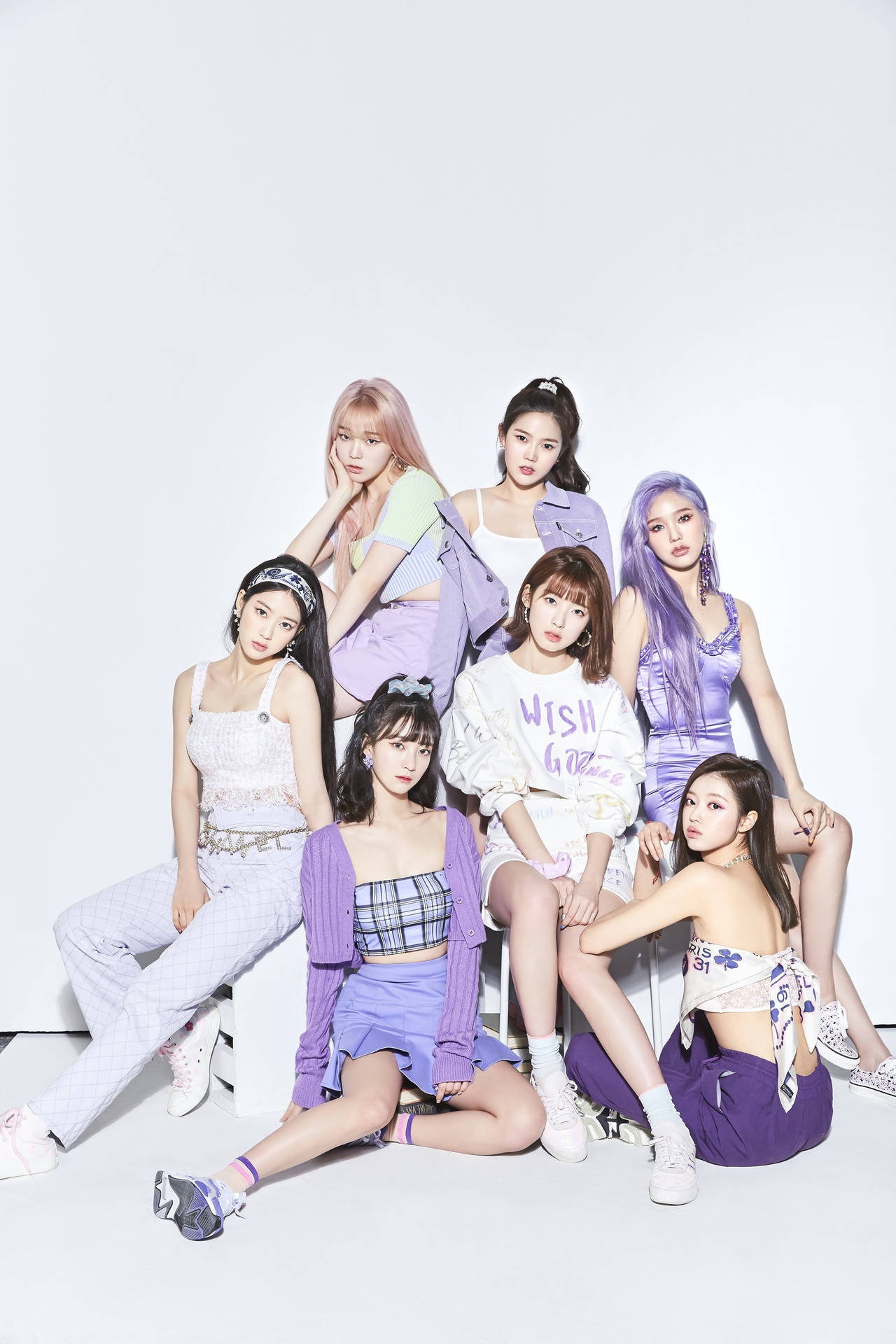 Oh My Girl Pastel Purple Outfits Background