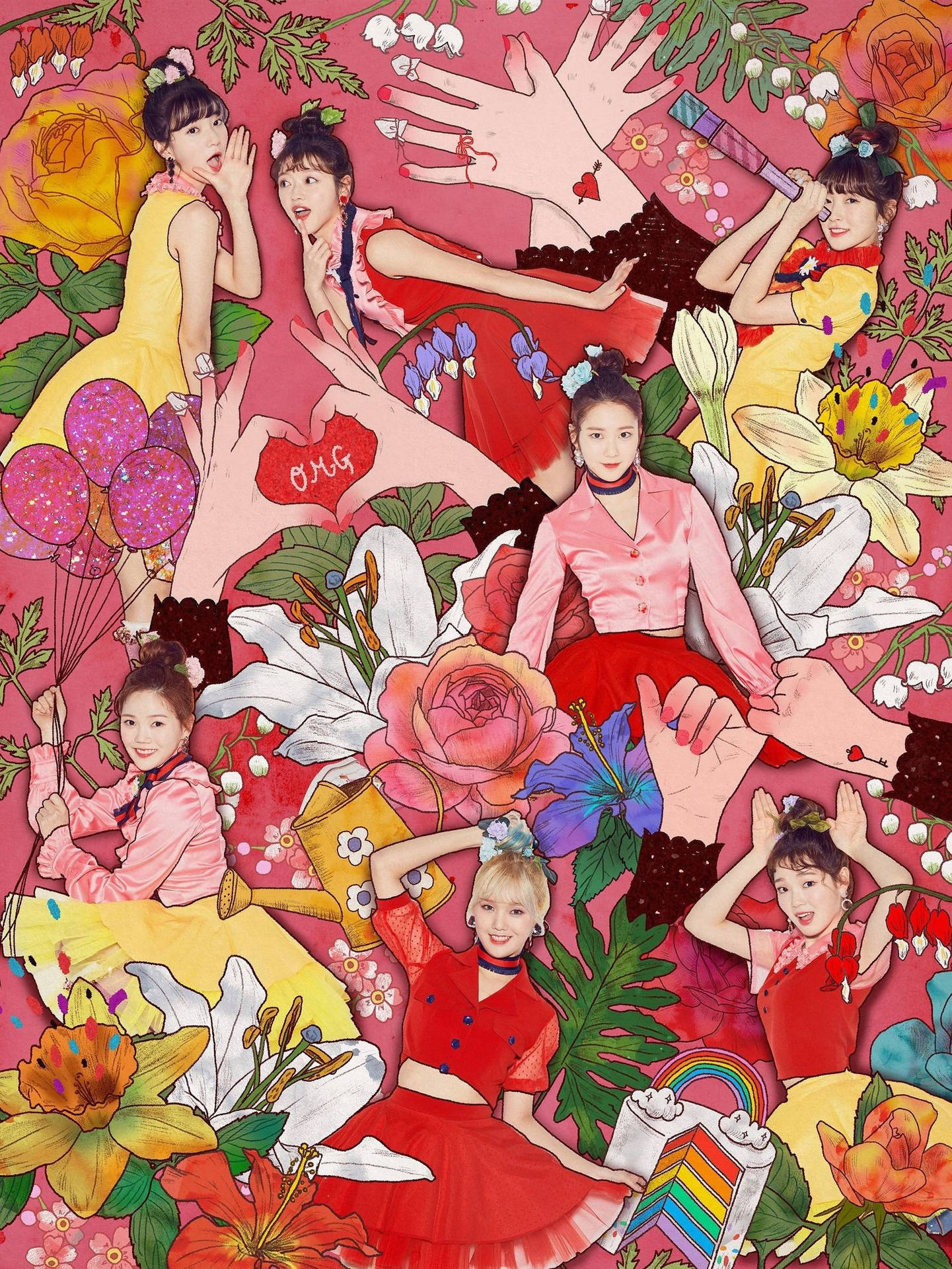 Oh My Girl Posing During Their 'coloring Book' Album Promotion Background