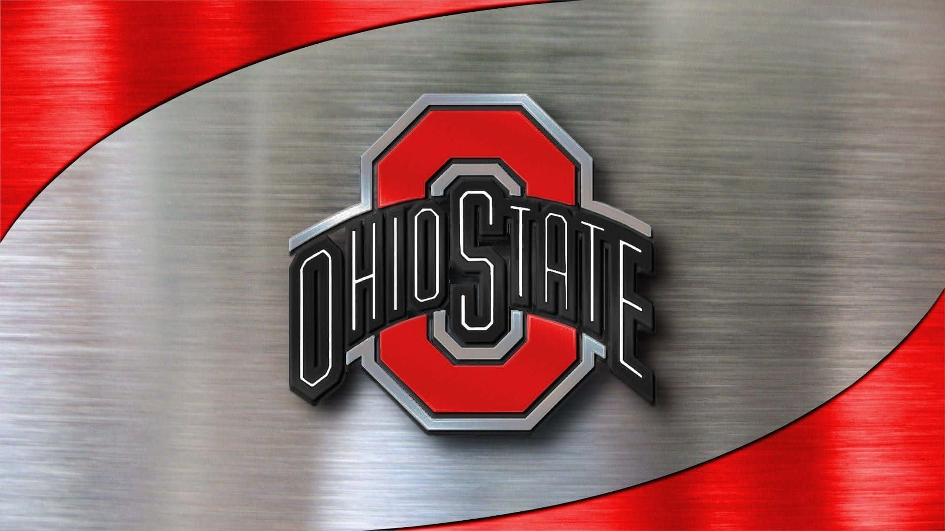 Ohio State Logo Shiny Silver And Red Brushed Metal Background