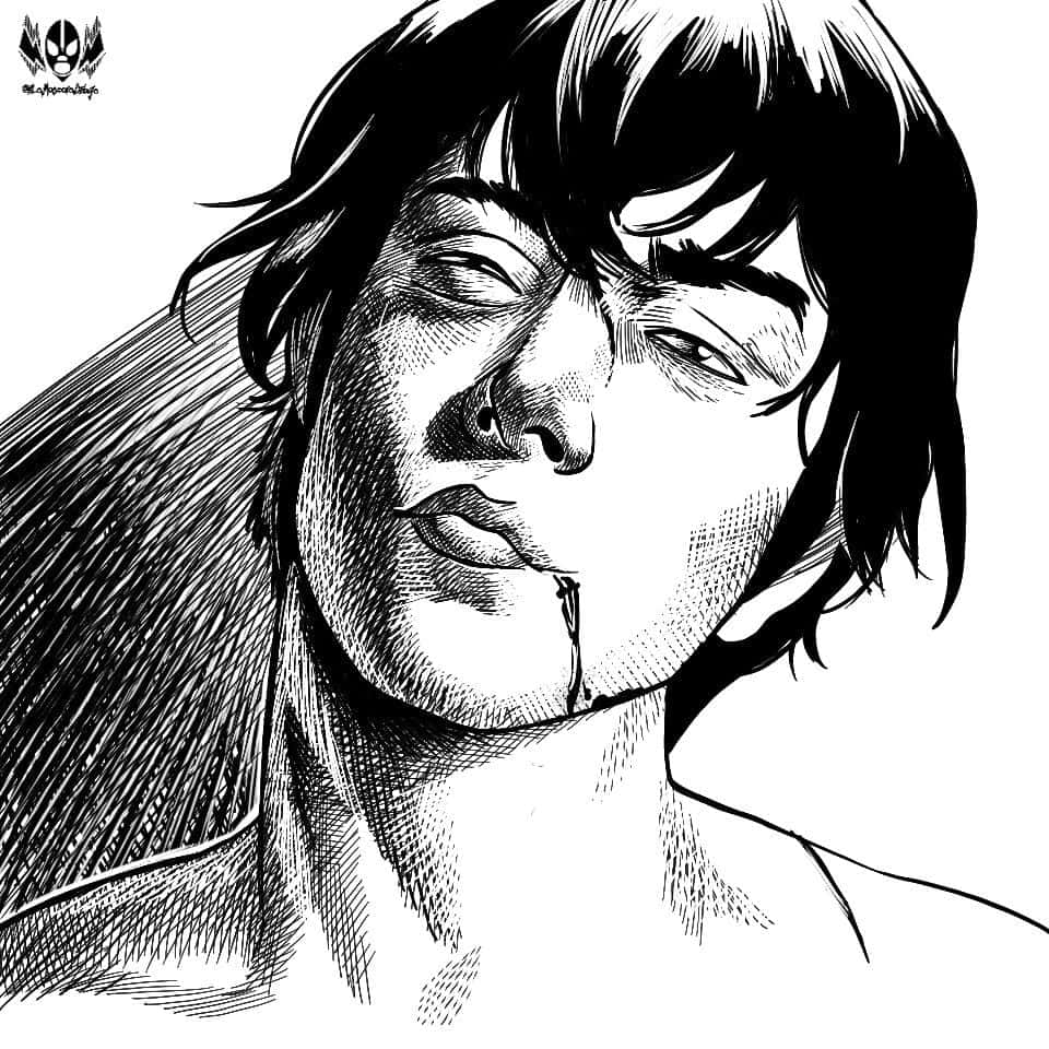 Ohma Tokita's Bruised And Bloodied Face Background