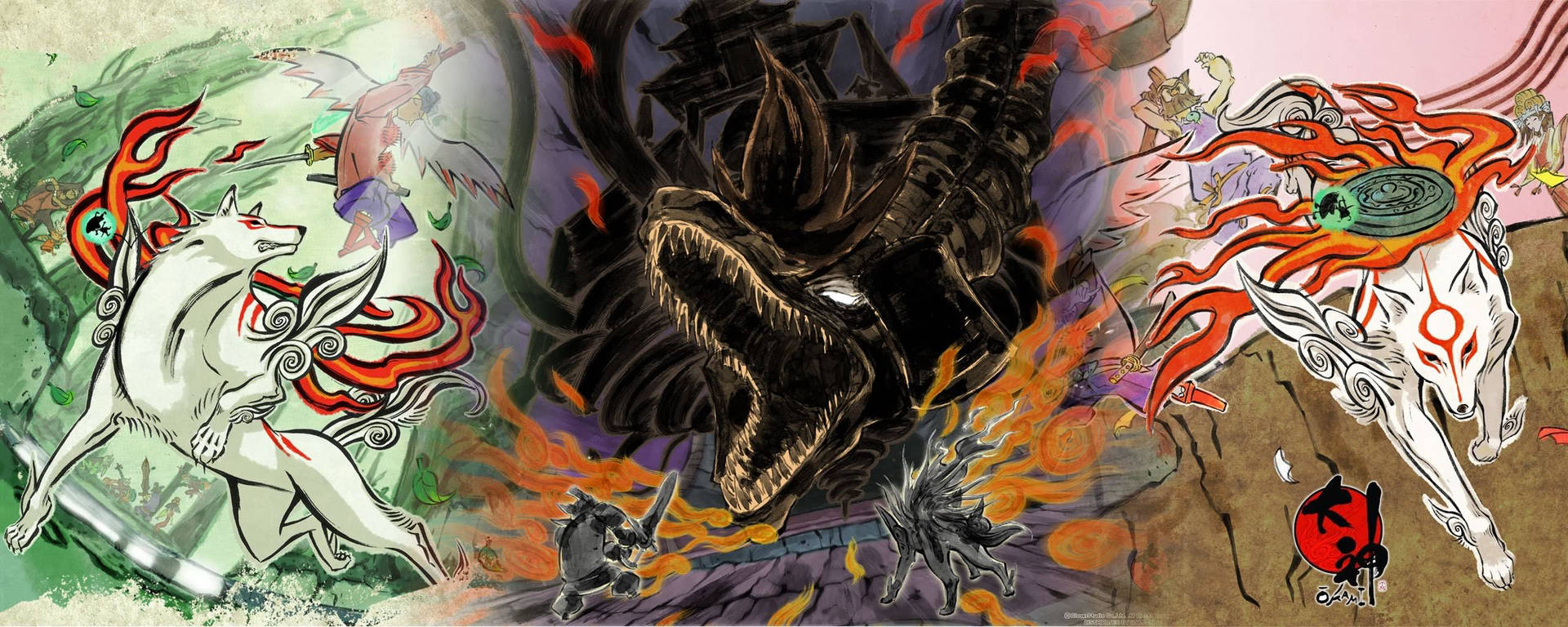 Okami Vs Black Dragon Background