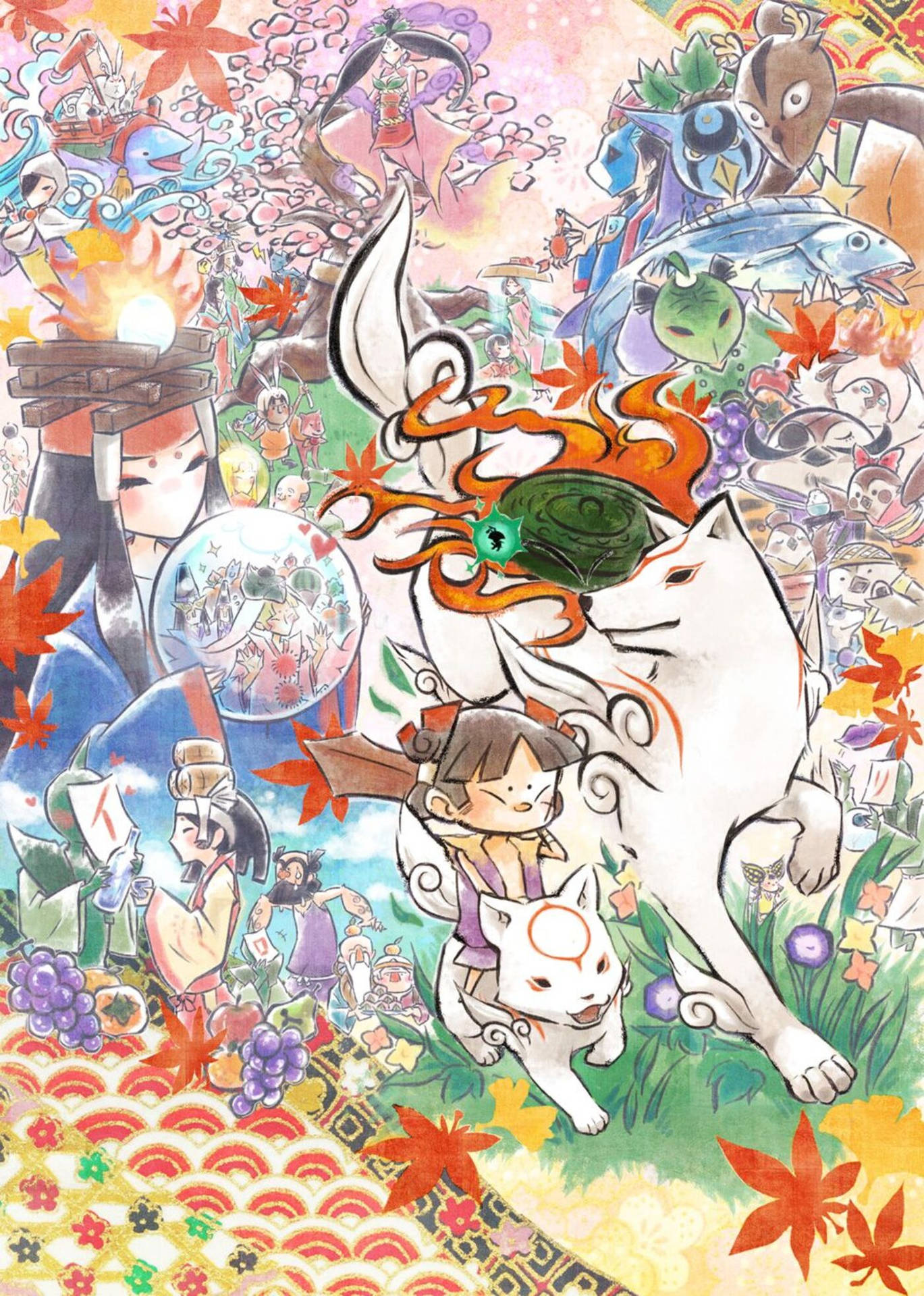 Okami With Kami Characters Background