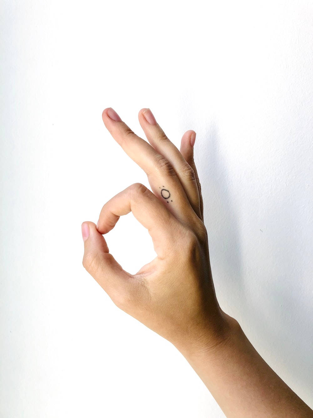 Okay Hand Sign With Tattoo Background