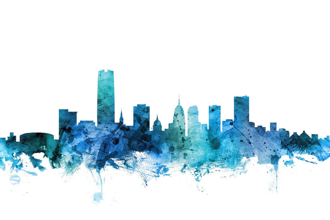 Oklahoma City Blue Illustration White Background