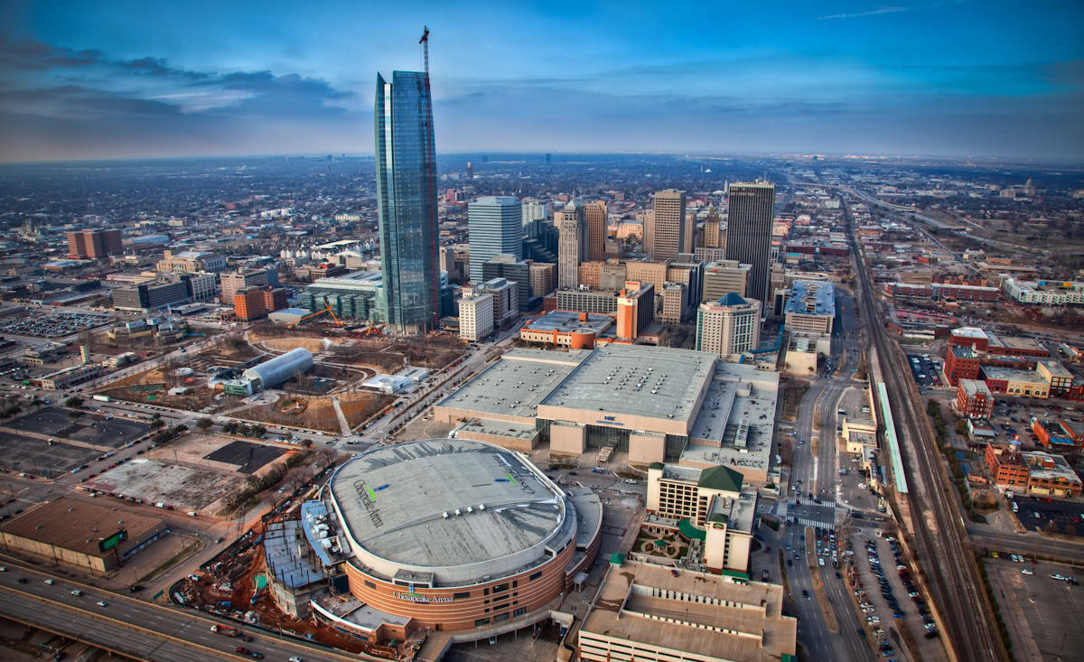 Oklahoma City Iconic Blue Aerial Background