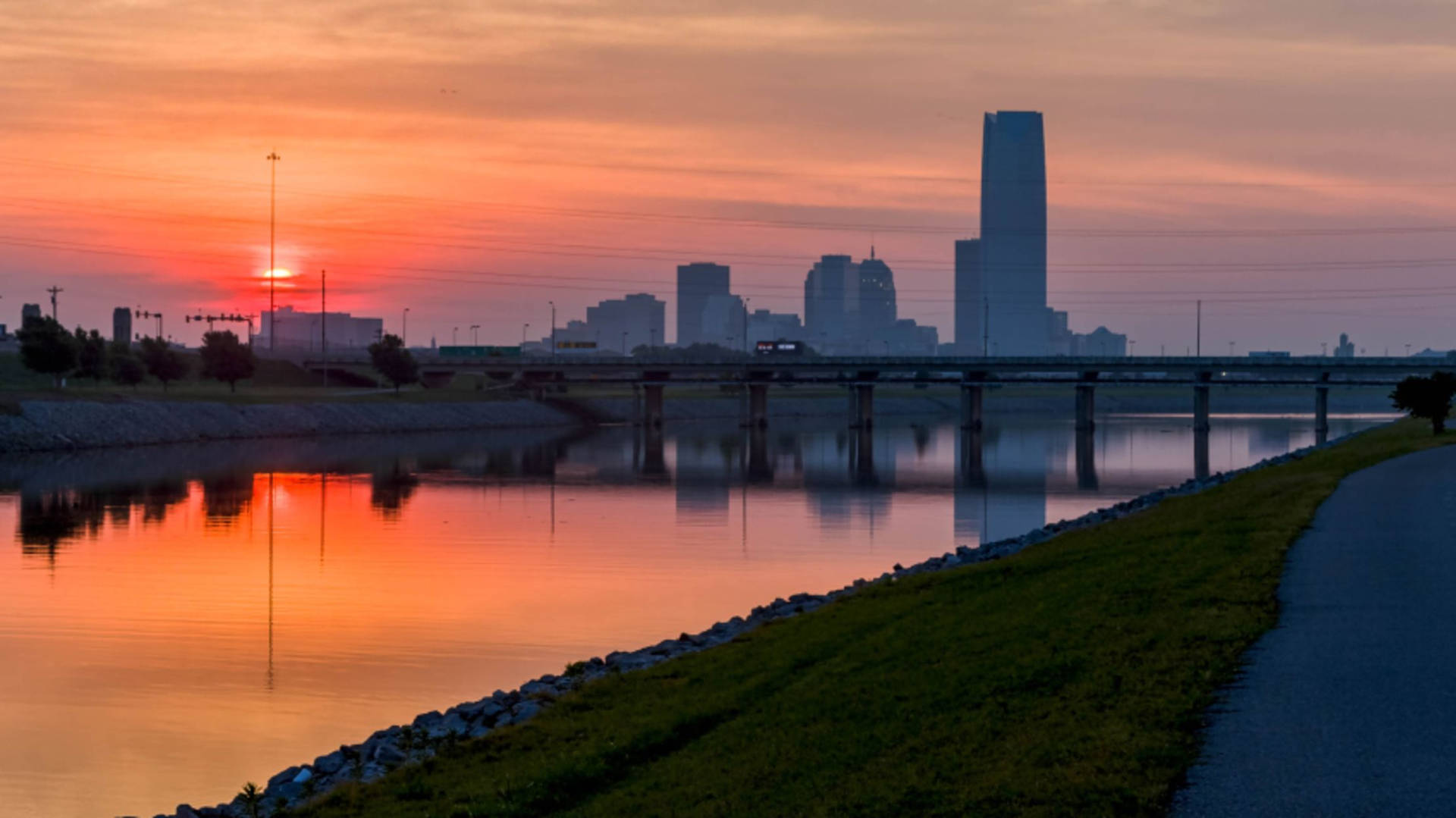 Oklahoma City Sunset Silhouette Background