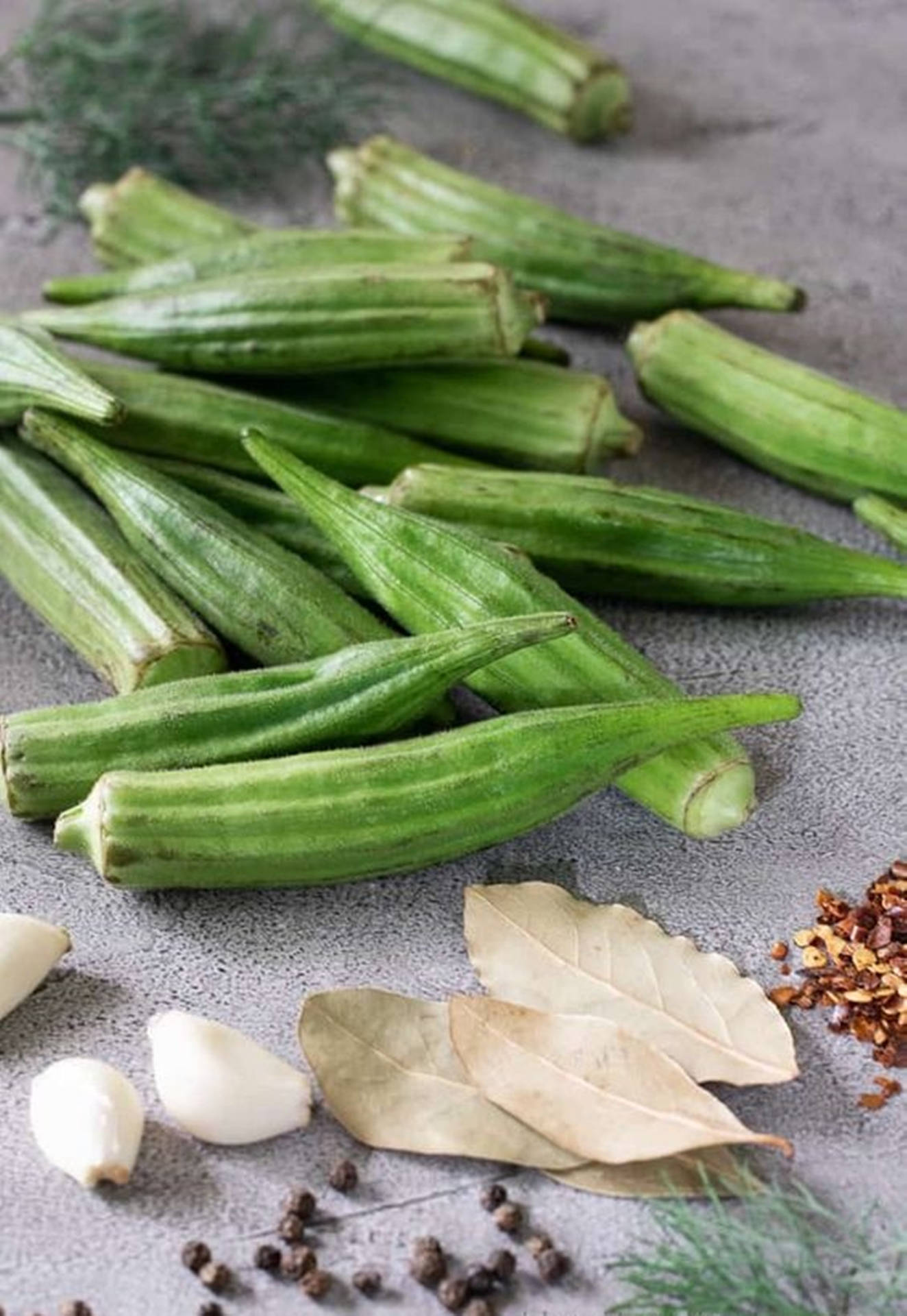 Okra With Herbs And Spices Background