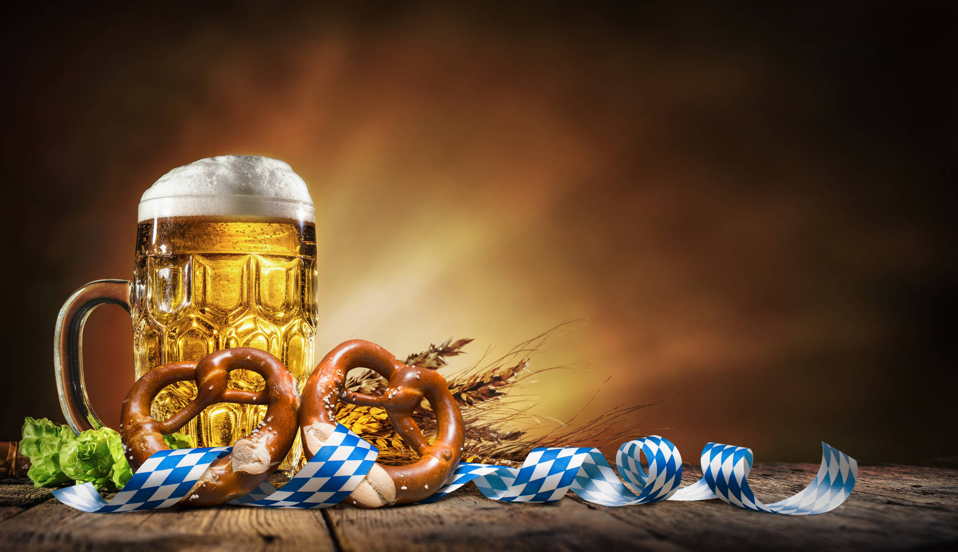 Oktoberfest Beer And Pretzels Background