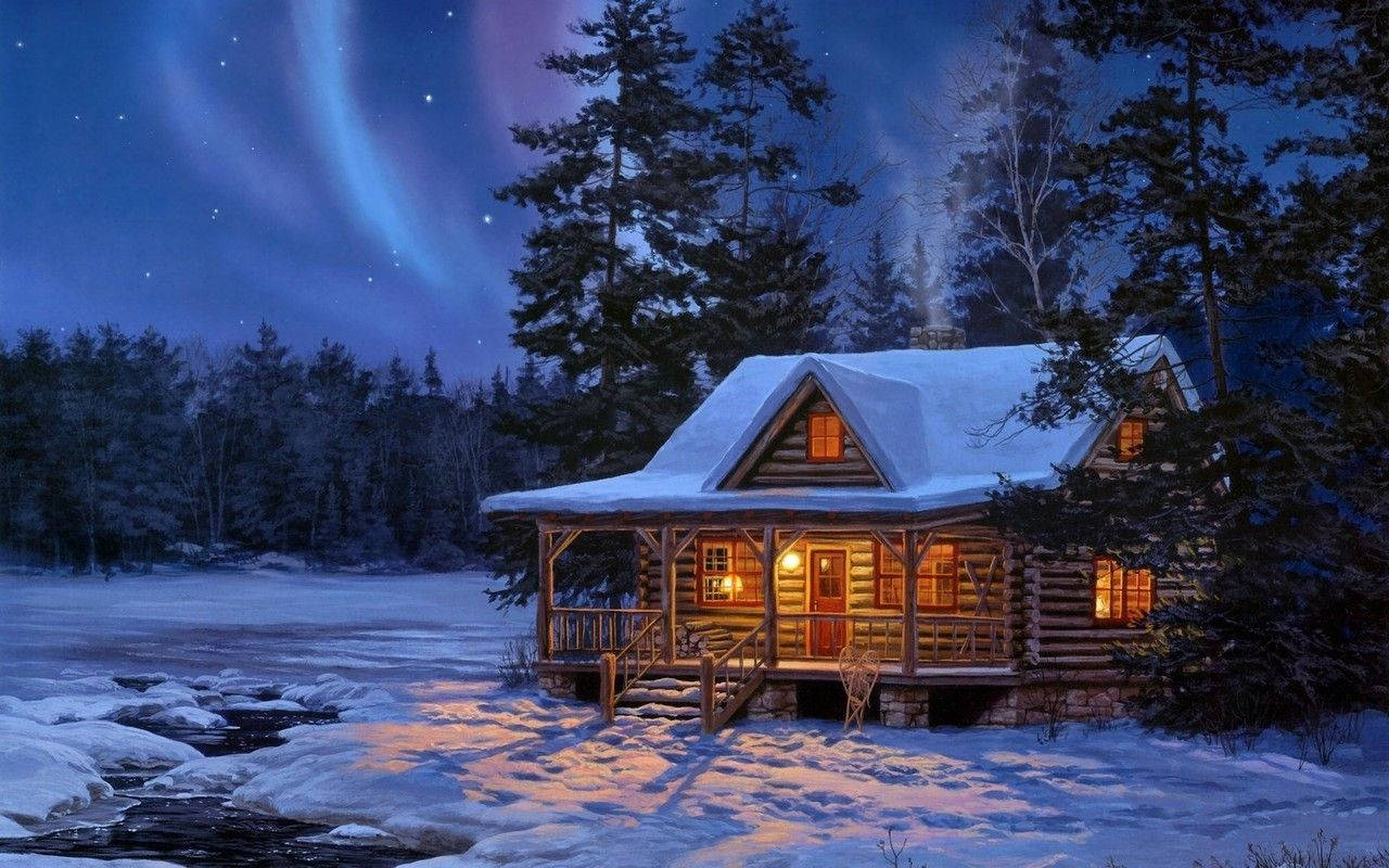 Old Aesthetic Christmas Cabin Background