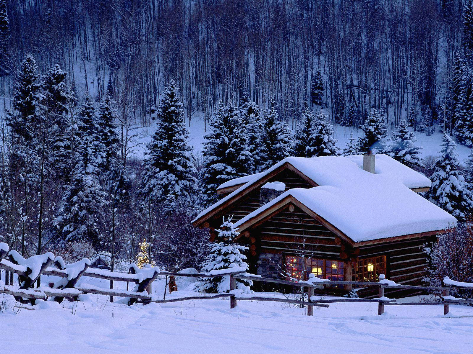 Old Aesthetic Christmas Snowy Cabins Background