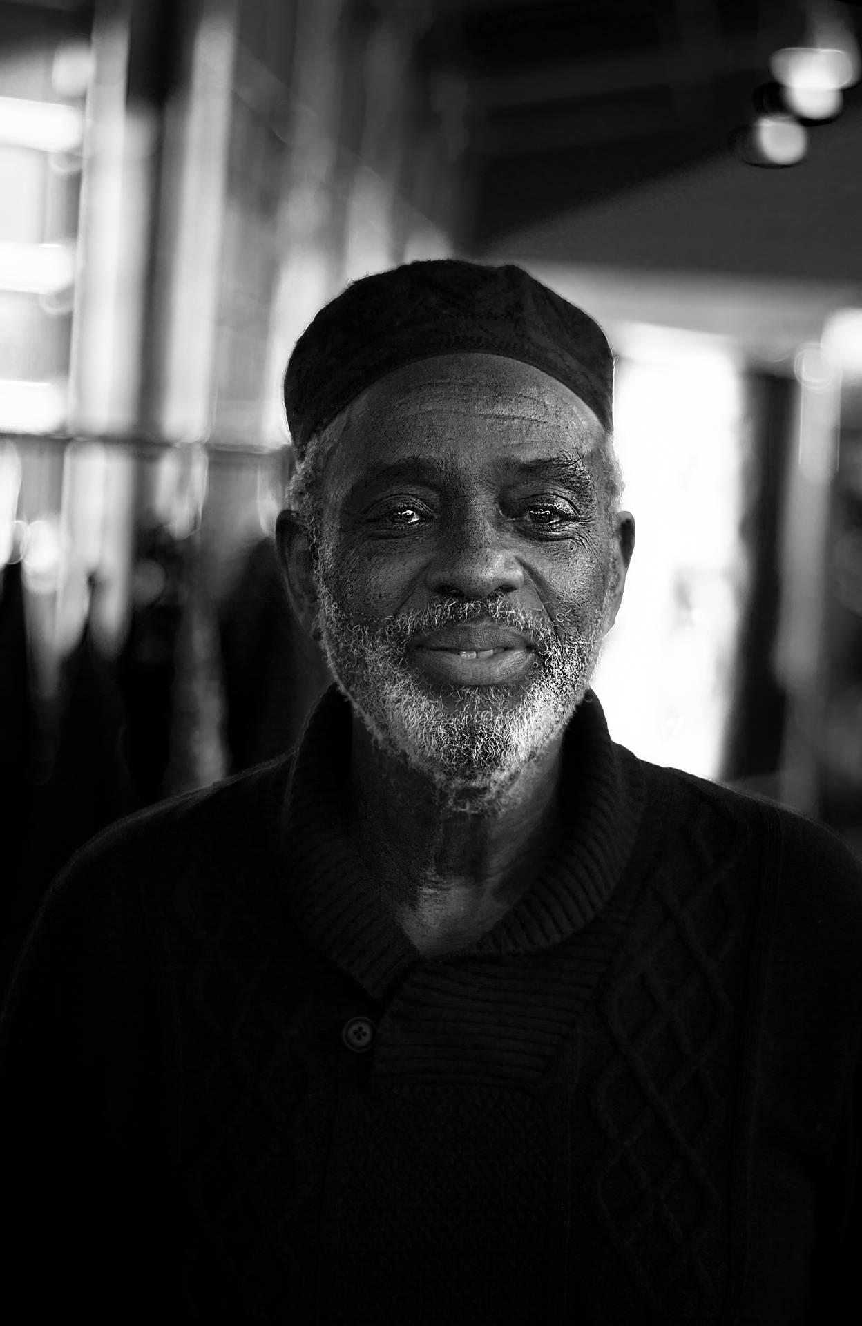 Old African Man Black Kufi Hat
