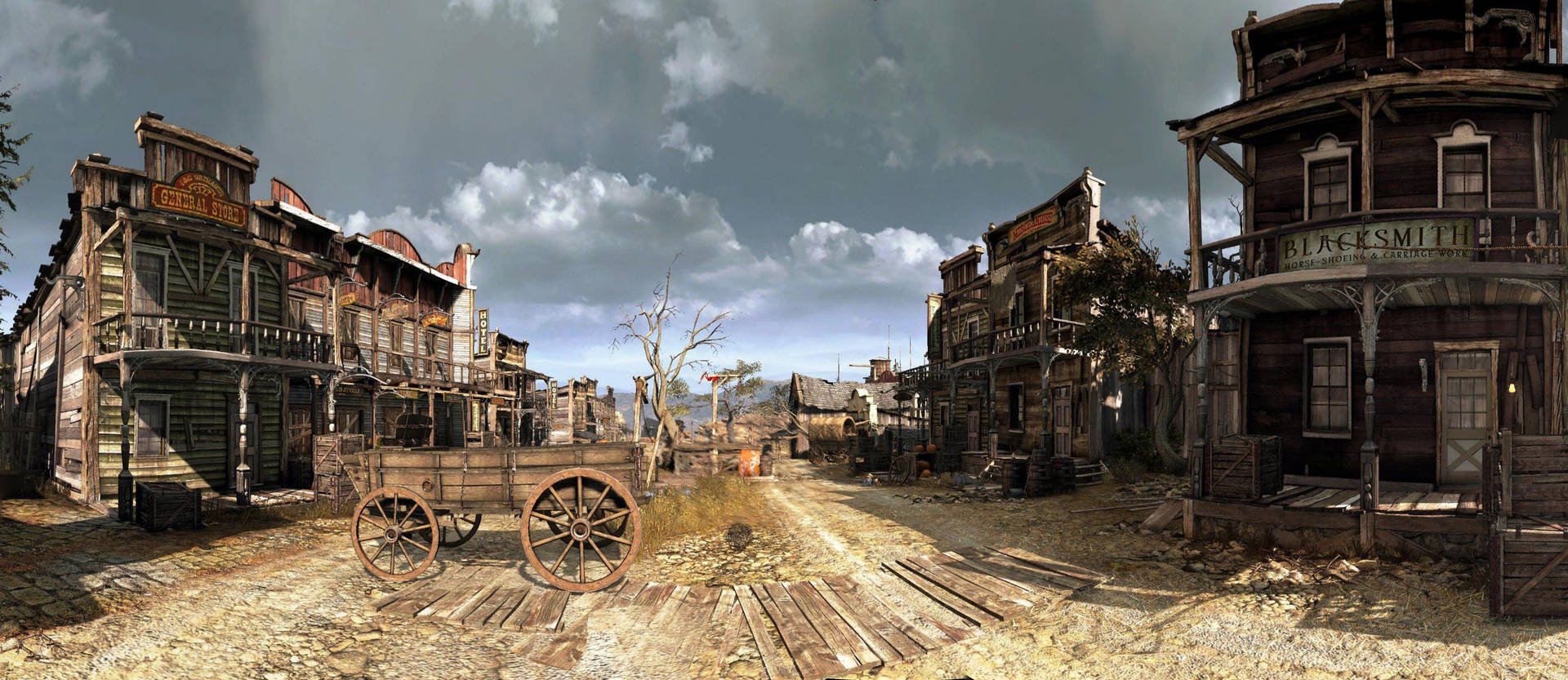 Old And Decaying Western Town Background