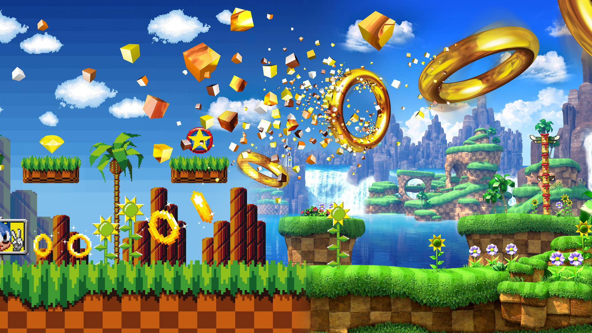 Old And Modern Green Hill Zone Background