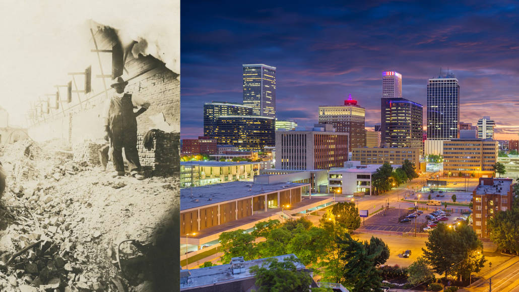 Old And New Tulsa Oklahoma Side-by-side; Background