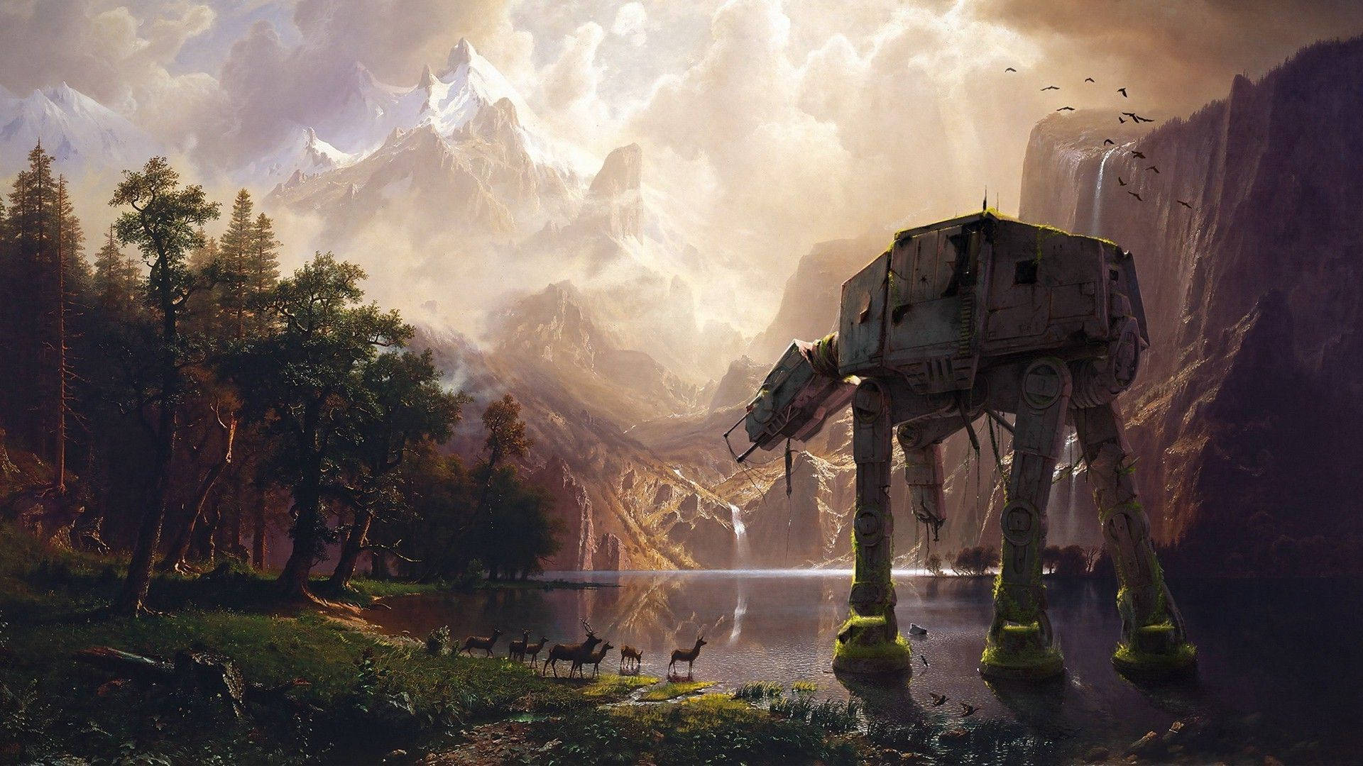 Old At-at Walker In Star Wars Landscape Background