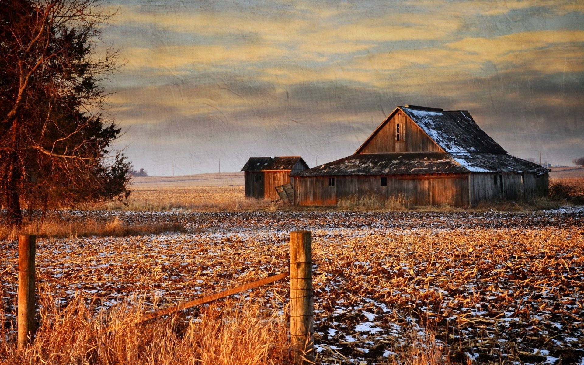 Old Barn In Fall Farm Background